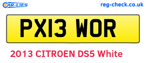 PX13WOR are the vehicle registration plates.