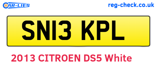 SN13KPL are the vehicle registration plates.