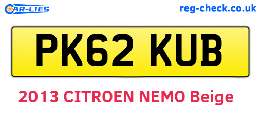 PK62KUB are the vehicle registration plates.
