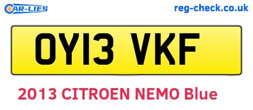 OY13VKF are the vehicle registration plates.