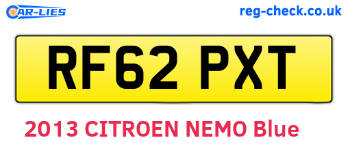 RF62PXT are the vehicle registration plates.