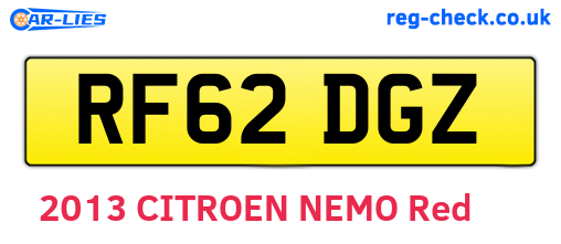 RF62DGZ are the vehicle registration plates.