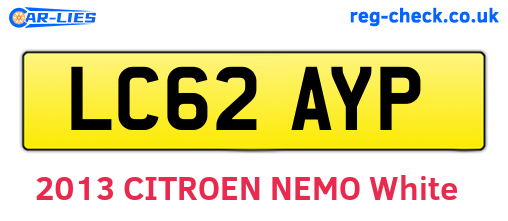 LC62AYP are the vehicle registration plates.
