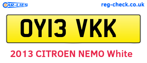 OY13VKK are the vehicle registration plates.