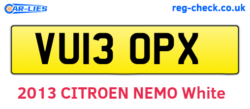 VU13OPX are the vehicle registration plates.