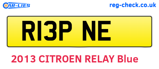 R13PNE are the vehicle registration plates.