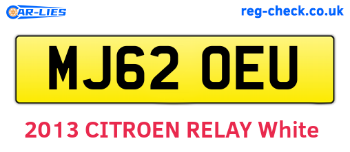 MJ62OEU are the vehicle registration plates.