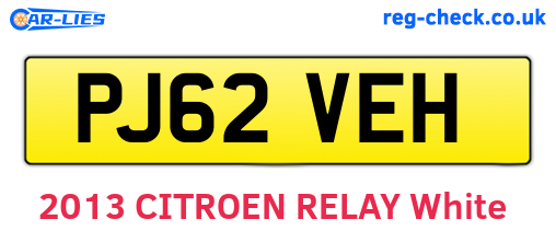 PJ62VEH are the vehicle registration plates.