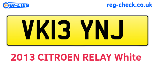 VK13YNJ are the vehicle registration plates.