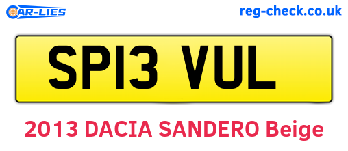 SP13VUL are the vehicle registration plates.