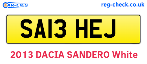 SA13HEJ are the vehicle registration plates.