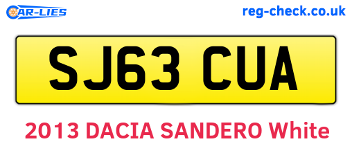 SJ63CUA are the vehicle registration plates.