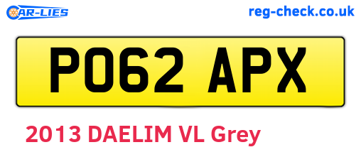 PO62APX are the vehicle registration plates.