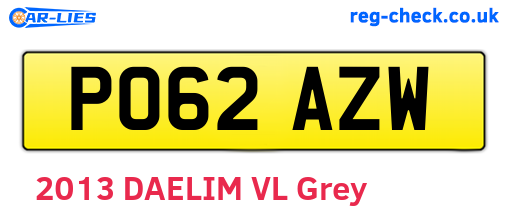 PO62AZW are the vehicle registration plates.