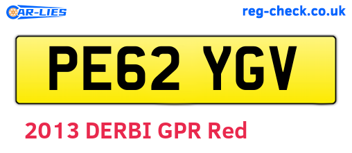 PE62YGV are the vehicle registration plates.
