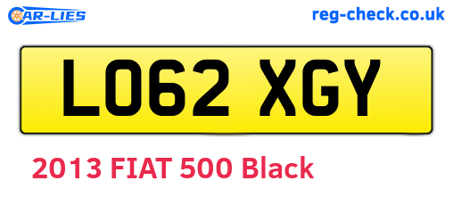 LO62XGY are the vehicle registration plates.