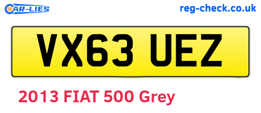 VX63UEZ are the vehicle registration plates.