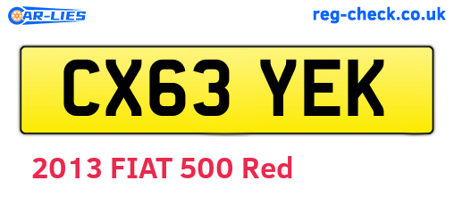 CX63YEK are the vehicle registration plates.