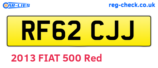 RF62CJJ are the vehicle registration plates.