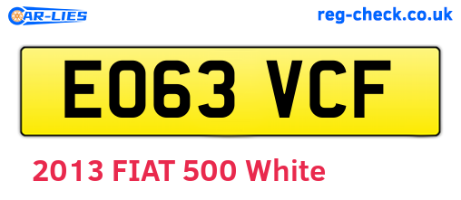EO63VCF are the vehicle registration plates.