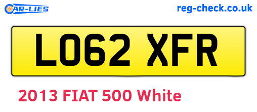 LO62XFR are the vehicle registration plates.