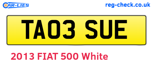 TA03SUE are the vehicle registration plates.