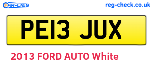 PE13JUX are the vehicle registration plates.