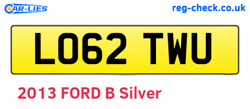LO62TWU are the vehicle registration plates.