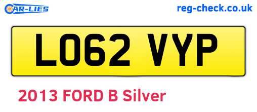 LO62VYP are the vehicle registration plates.