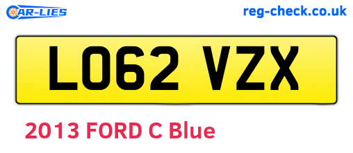 LO62VZX are the vehicle registration plates.