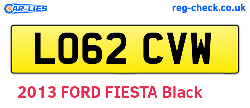 LO62CVW are the vehicle registration plates.