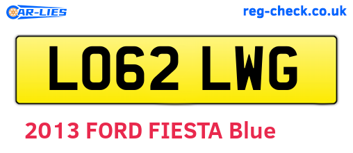 LO62LWG are the vehicle registration plates.