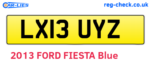LX13UYZ are the vehicle registration plates.