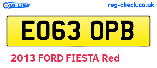 EO63OPB are the vehicle registration plates.