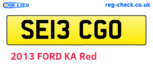SE13CGO are the vehicle registration plates.