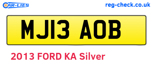 MJ13AOB are the vehicle registration plates.
