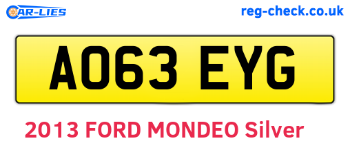 AO63EYG are the vehicle registration plates.