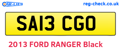 SA13CGO are the vehicle registration plates.
