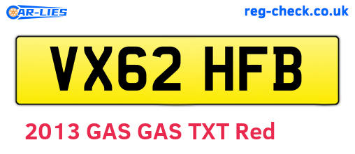 VX62HFB are the vehicle registration plates.