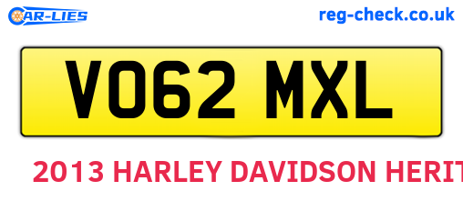 VO62MXL are the vehicle registration plates.