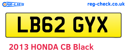 LB62GYX are the vehicle registration plates.