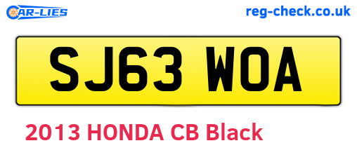 SJ63WOA are the vehicle registration plates.
