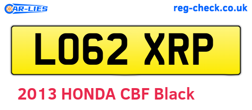 LO62XRP are the vehicle registration plates.