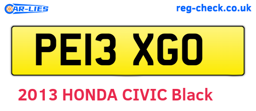 PE13XGO are the vehicle registration plates.