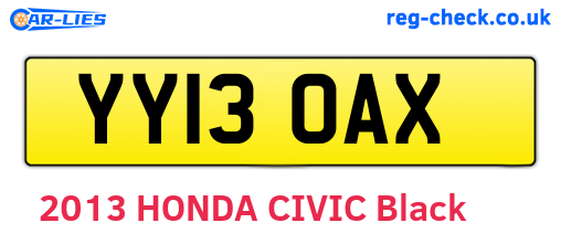 YY13OAX are the vehicle registration plates.