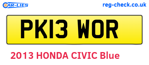 PK13WOR are the vehicle registration plates.