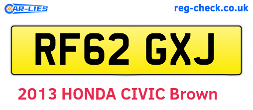 RF62GXJ are the vehicle registration plates.
