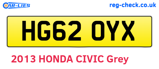 HG62OYX are the vehicle registration plates.