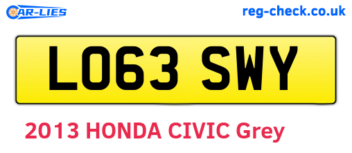 LO63SWY are the vehicle registration plates.