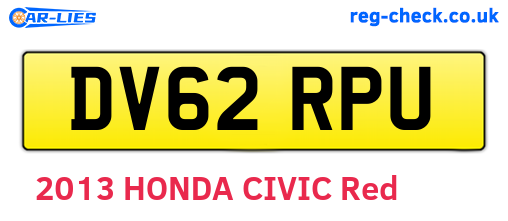 DV62RPU are the vehicle registration plates.